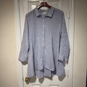 Habitat Clothes To Live In Blue White Striped Tunic Button Down Shirt Large